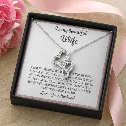 To My Beautiful Wife From The Moment We Met - Pink Double Hearts Necklace