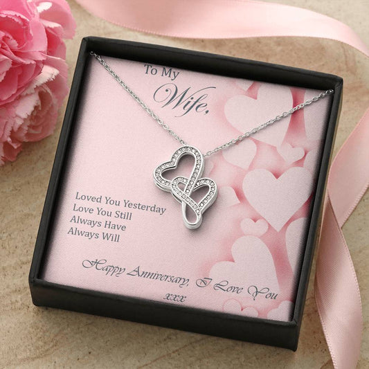 To My Wife - Happy Anniversary Double Hearts Necklace