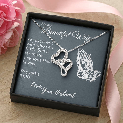 To My Beautiful Wife Necklace  Anniversary Gift For Wife Birthday Gift For Wife Gift For Wife Necklace For Wife Gift F Double Hearts Necklace
