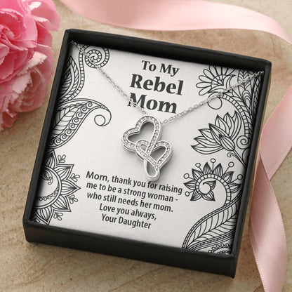 Mother's Day Gift Rebel Mom  From Daughter Double Hearts Necklace