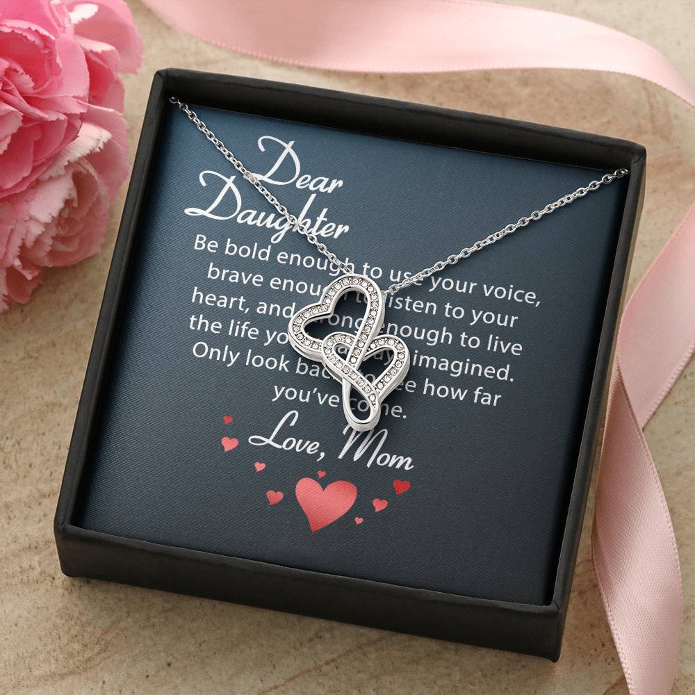 To Daughter From Dad 2 Double Heart Necklace Gift - Daughter Gift - To My Daughter Necklace From Mom - To My Daughter  Double Hearts Necklace