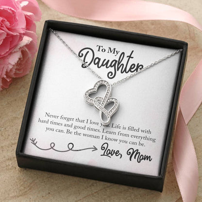 To Daughter From Dad 2 Double Heart Necklace Gift - Gifts For Daughter Gifts For Her - Birthday Gifts - Daughter Gift  1 Double Hearts Necklace