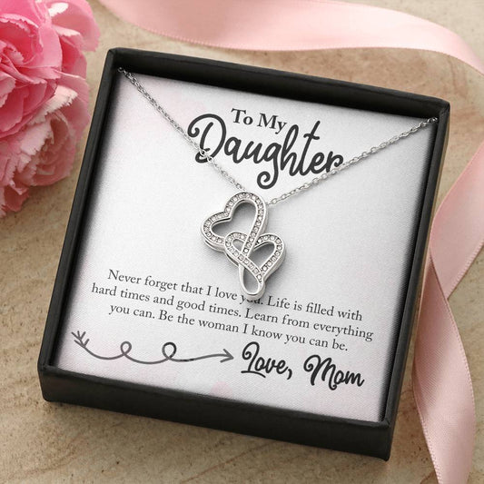 To Daughter From Dad 2 Double Heart Necklace Gift - Gifts For Daughter Gifts For Her - Birthday Gifts - Daughter Gift  1 Double Hearts Necklace