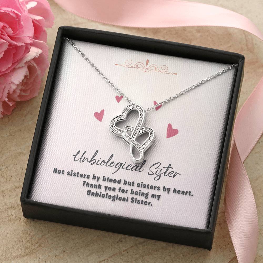 To My Unbiological Sister - Beautiful Message - U02 Double Hearts Necklace