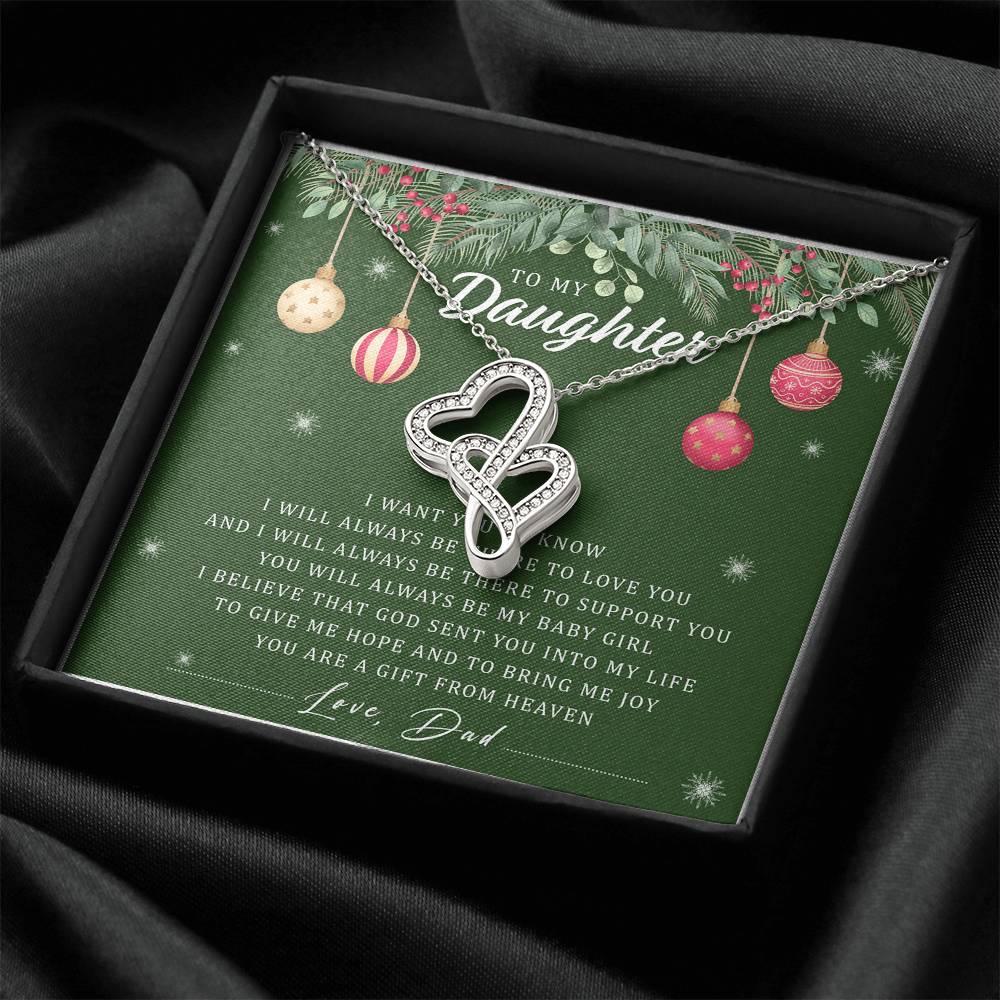 To My Daughter Necklace Christmas Gift From Dad - Forever Love Daughter Necklace On Christmas Day - Dad And Daughter N 2 Double Hearts Necklace