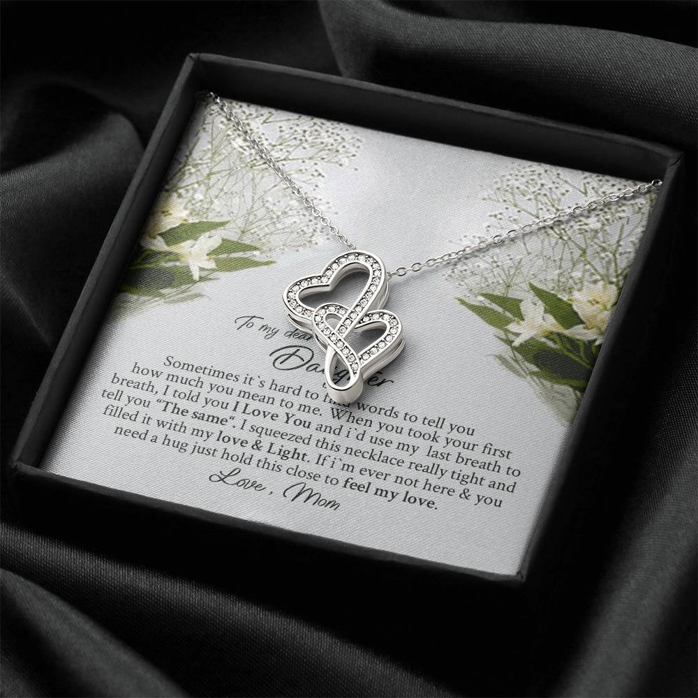 To Daughter From Dad 2 Double Heart Necklace Gift - Grown Up Daughter Gift From Mom - Gift For Daughter From Mom - Dau Double Hearts Necklace