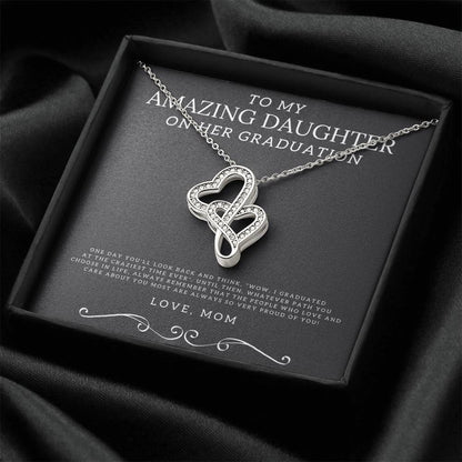 To My Amazing Daughter On Her Graduation From Mom Necklace - Mother's Day Necklace For Daughter - Mom To Daughter Neck Double Hearts Necklace