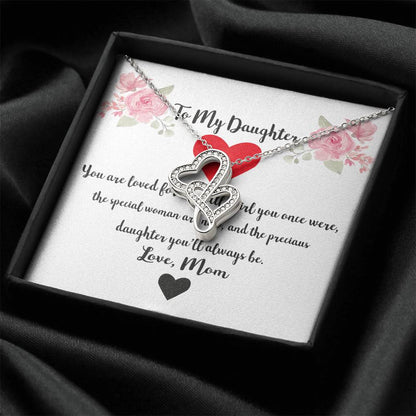 To My Daughter You Are Loved Double Hearts Necklace