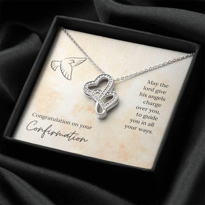 Congratulation On Your Confirmation - May The Lord Give His Angels Charge Over You To Guide You In All Your Ways - Nec Double Hearts Necklace