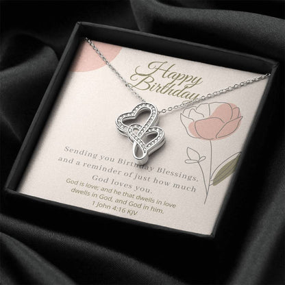 Happy Birthday Friend  Jesus Love You. Double Hearts Necklace