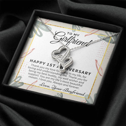 1St Anniversary Gift For Girlfriend Personalized Anniversary Gift One Year Anniversary Gifts 1 Year Anniversary Gift F 1 Double Hearts Necklace