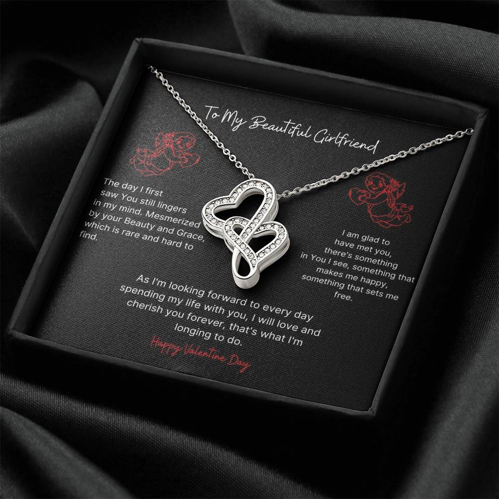 To My Girlfriend Gift For Valentine Day Double Hearts Necklace