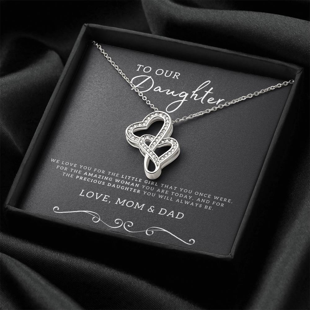 To Daughter From Dad 2 Double Heart Necklace Gift - Gifts For Daughter Gifts For Her - Birthday Gifts - Daughter Gift  3 Double Hearts Necklace