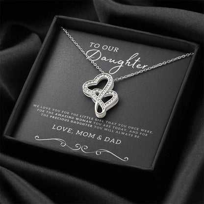 To Daughter From Dad 2 Double Heart Necklace Gift - Gifts For Daughter Gifts For Her - Birthday Gifts - Daughter Gift  3 Double Hearts Necklace