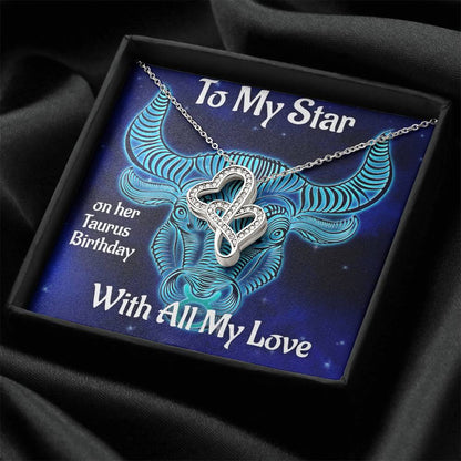 Taurus Birthday Gift  Taurus Necklace  Taurus Intertwined Heart Necklace  Tautus Star Sign Gift  Double Hearts Necklace