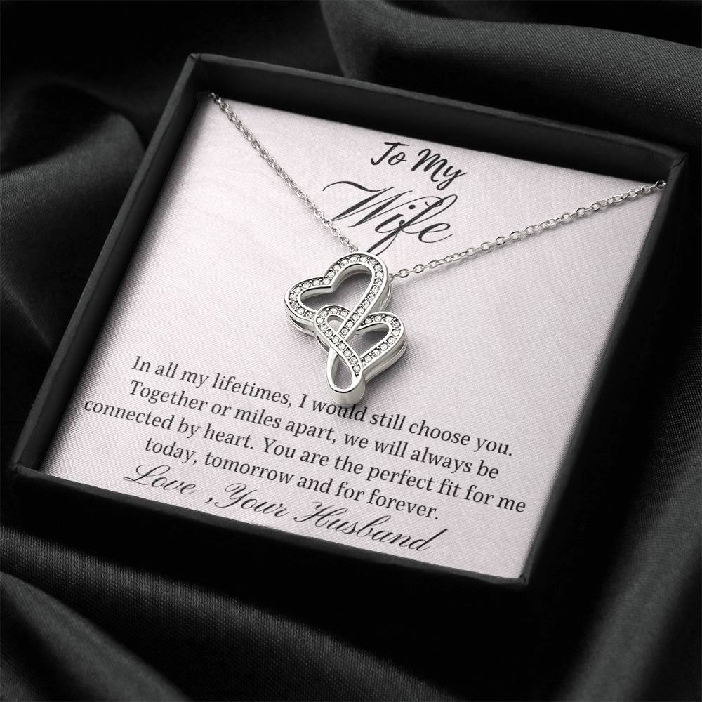 Necklace For Wife Message Card Double Hearts Necklace