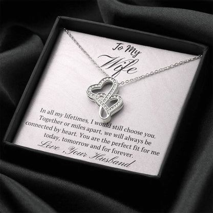 Necklace For Wife Message Card Double Hearts Necklace