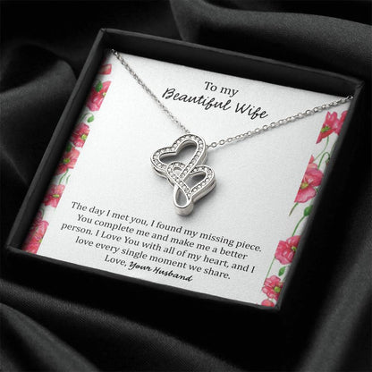 To My Wife The Day I Met You - Floral Double Hearts Necklace