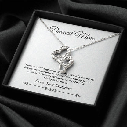 'Dearest Mom' Double Heart Necklace - The Most Caring Person In This World Double Hearts Necklace