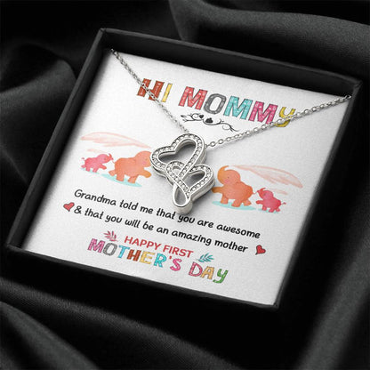 Hi Mommy - Gift For First Time Mom - Gift For Daughter - Mother's Day Gift - Love Knot Necklace - Mother's Day Necklac Double Hearts Necklace