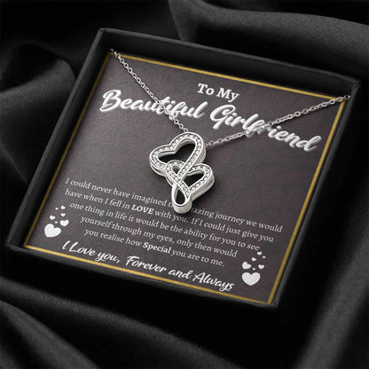 To My Beautiful Girlfriend Double Heart Necklace Double Hearts Necklace