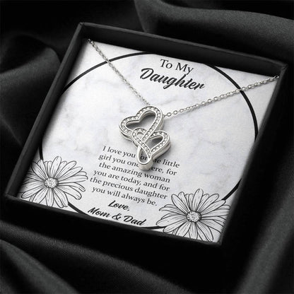 To My Daughter I Love You For The - Mom & Dad Double Hearts Necklace