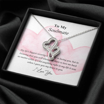 To My Soulmate - I Love You - Double Heart Necklace Double Hearts Necklace