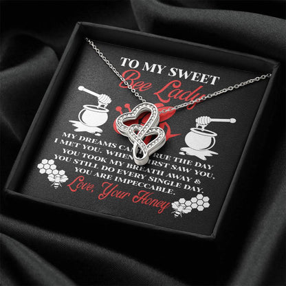 Gift For Her Bee Lady From Honey My Dreams Came True The Day I Met You  Double Hearts Necklace