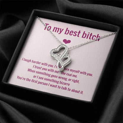 To My Best Bitch Necklace - Double Hearts Double Hearts Necklace