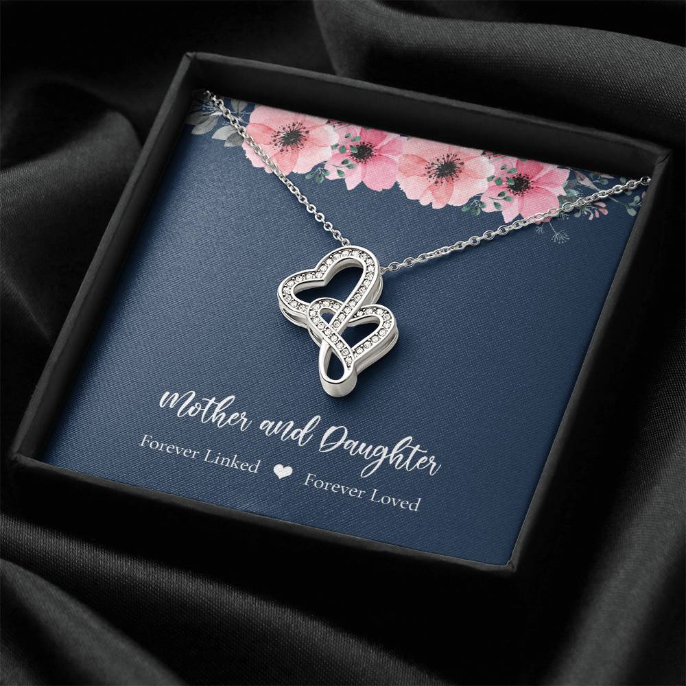 Mother Daughter - Blue Double Hearts Necklace