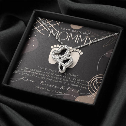 Mom To Be Gift  New Mommy Gift Necklace  Pregnant Wife Gift  I May Just Be A Bump But I Love You  To Mummy From Bump   1 Double Hearts Necklace