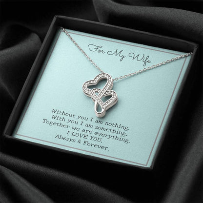 Gift For My Wife - Double Hearts Pendant Necklace - Without You I Am Nothing - Artisan Crafted In 14K White Gold Finis Double Hearts Necklace