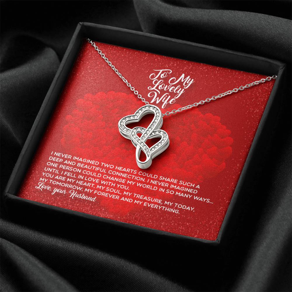 To My Lovely Wife - Forever Love Necklace - Love Your Husband - Lovely Wife -Romantic Wife Necklace - Anniversary Gift Double Hearts Necklace