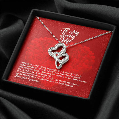To My Lovely Wife - Forever Love Necklace - Love Your Husband - Lovely Wife -Romantic Wife Necklace - Anniversary Gift Double Hearts Necklace