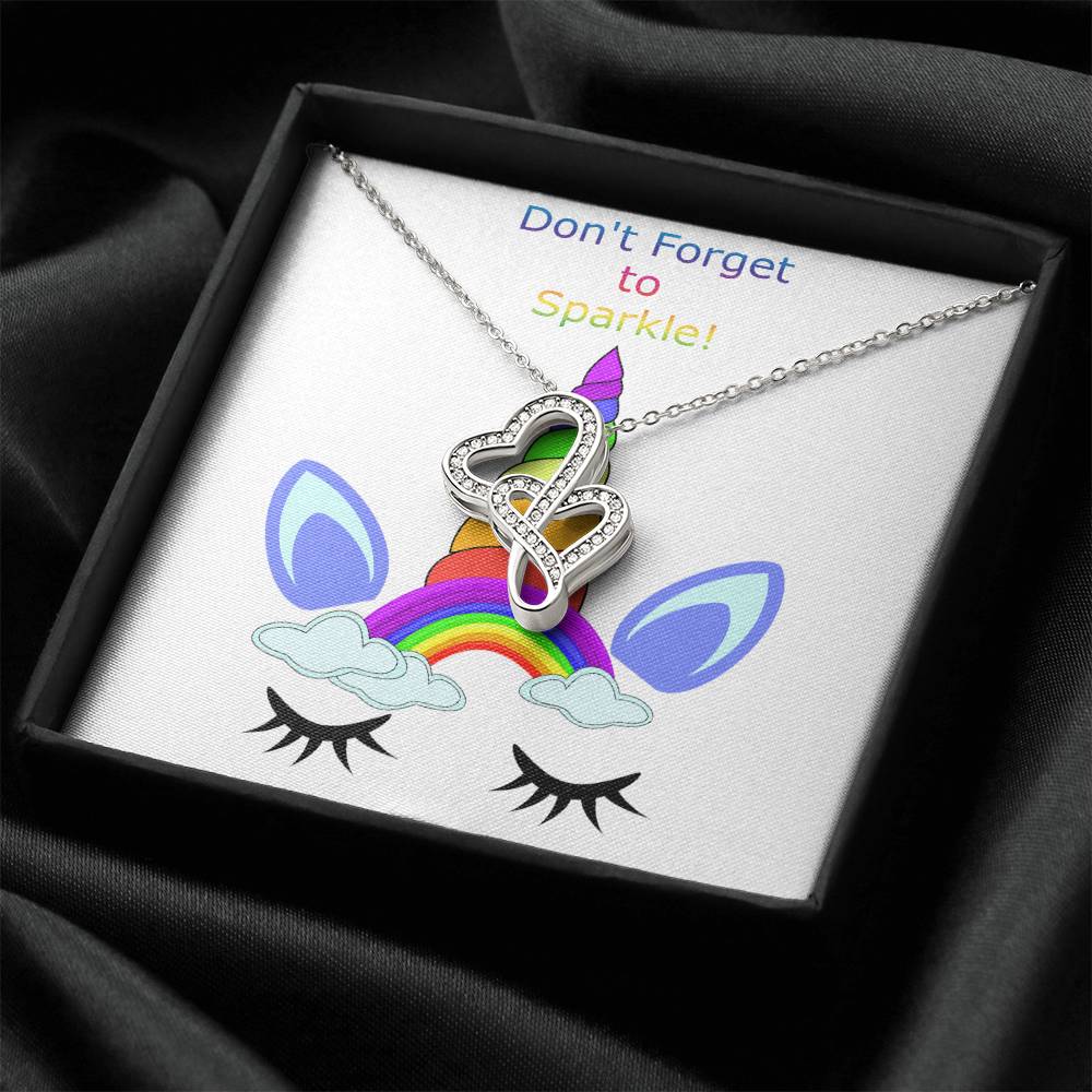 For Your Daughter Unicorn Don't Forget To Sparkle Two Hearts Necklace Colorful Magical Birthday Gift Double Hearts Necklace