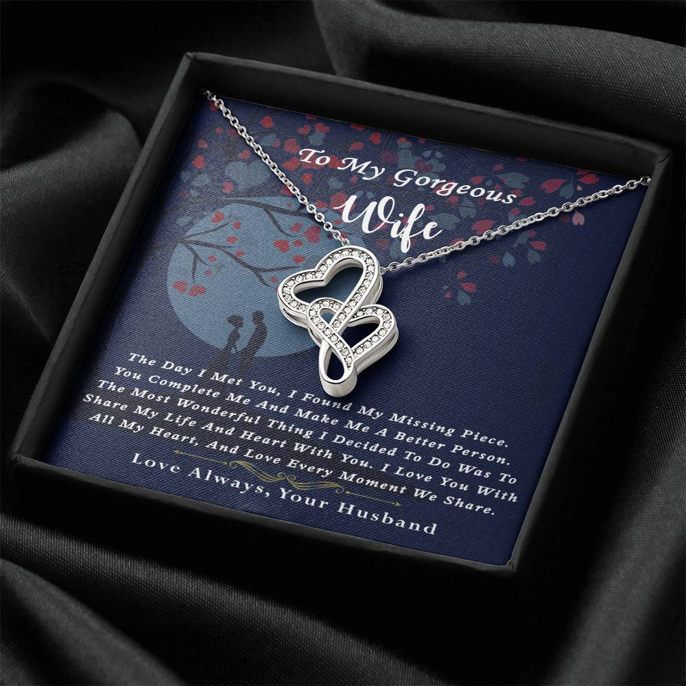 To My Gorgeous Wife - Love Always Your Husband - To My Gorgeous Wife From Husband Double Heart Necklace Gift Wedding D Double Hearts Necklace