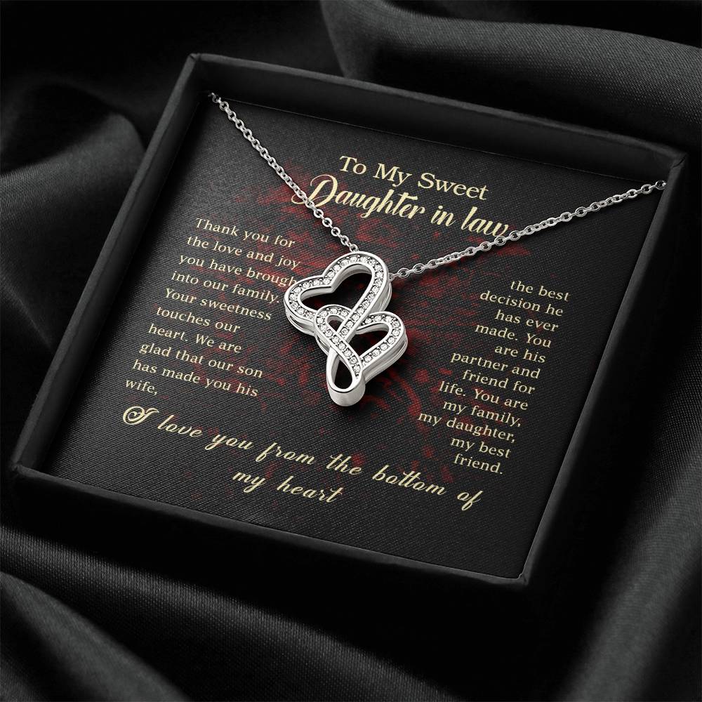 To My Daughter In Law Interlocking Hearts Necklace Gift Double Hearts Necklace