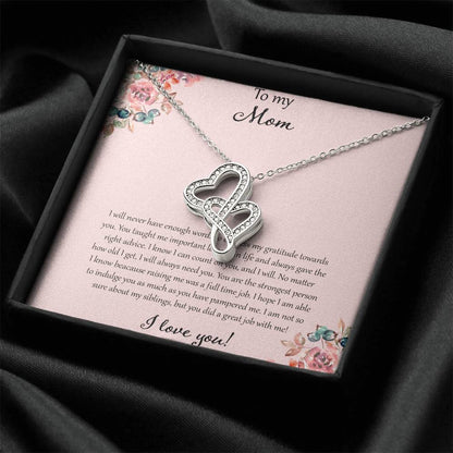 To My Mom I Will Never Have Enough Words - Pink Double Hearts Necklace