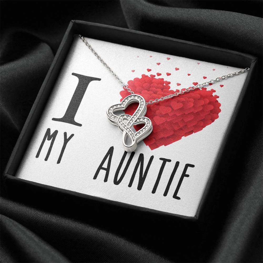 I Love My Auntie Double Hearts Cz Necklace For Valentines Day Or Birthday Gift Double Hearts Necklace