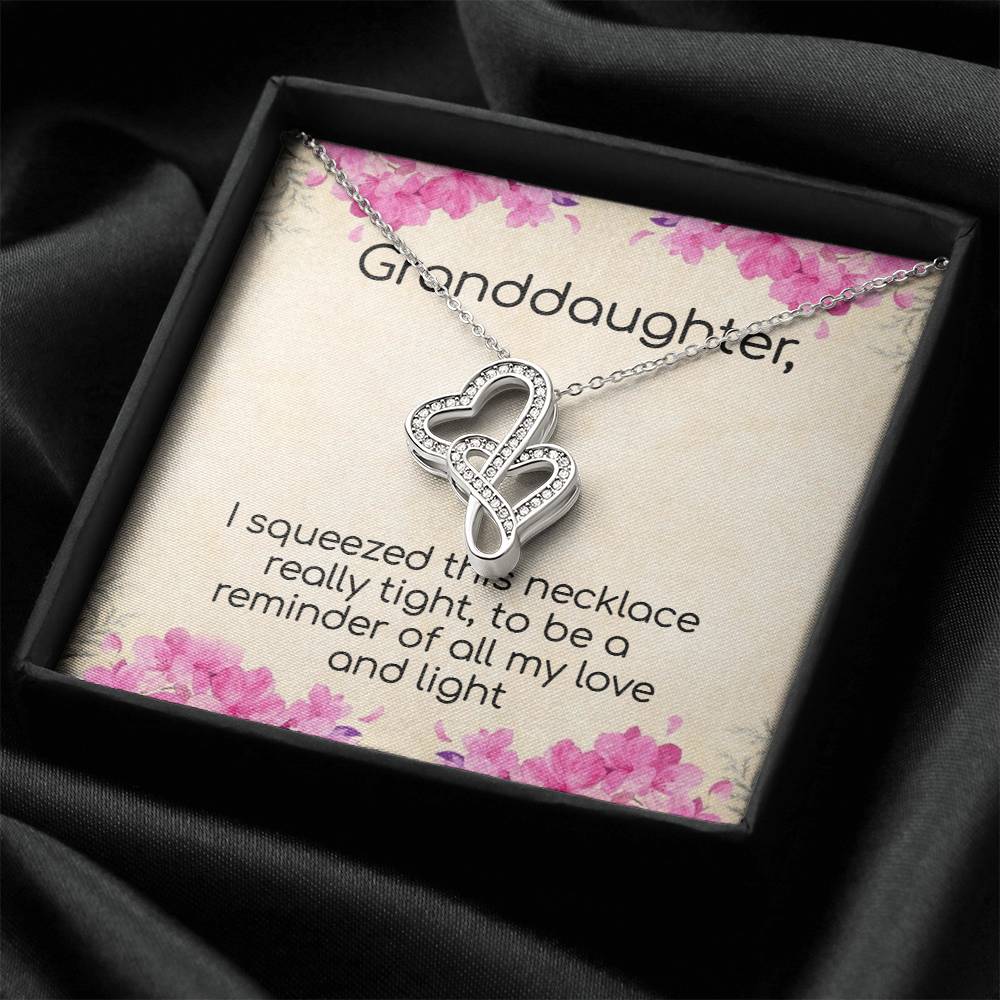Granddaughter Love And Light  Sparkling Stunning Gift Double Hearts Necklace