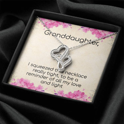 Granddaughter Love And Light  Sparkling Stunning Gift Double Hearts Necklace