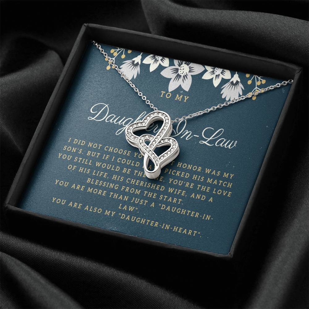 To My Daughter-In-Law Joined Hearts Necklace Gift For Daughter In Law Welcoming Daughter In Law Into Family Daughter I Double Hearts Necklace