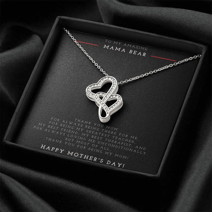 To My Amazing Mama Bear Double Hearts Necklace