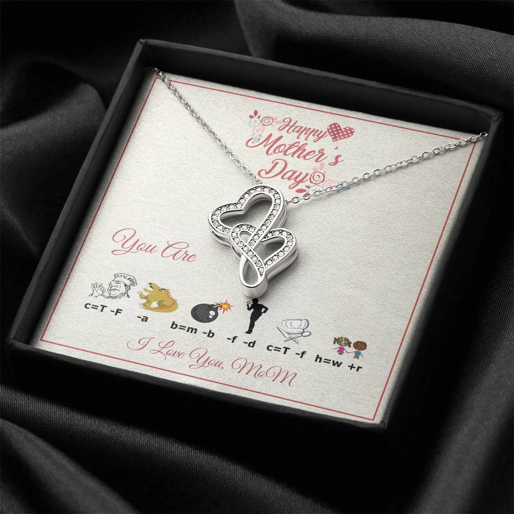 For Mom With Rebus Message Card Double Hearts Necklace
