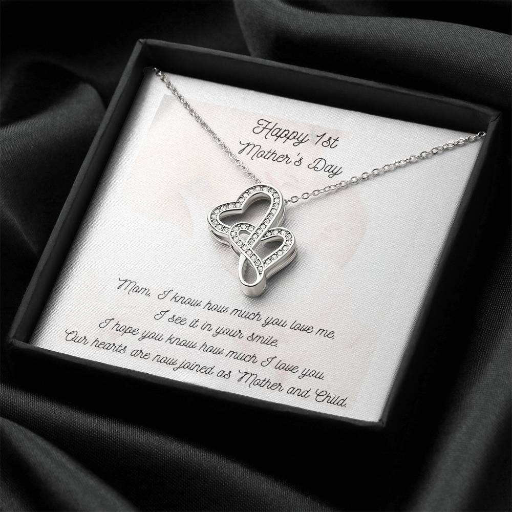 Happy 1St Mother's Day Double Heart Necklace Gift For Mom First Mother's Day New Mom Gift Double Hearts Necklace