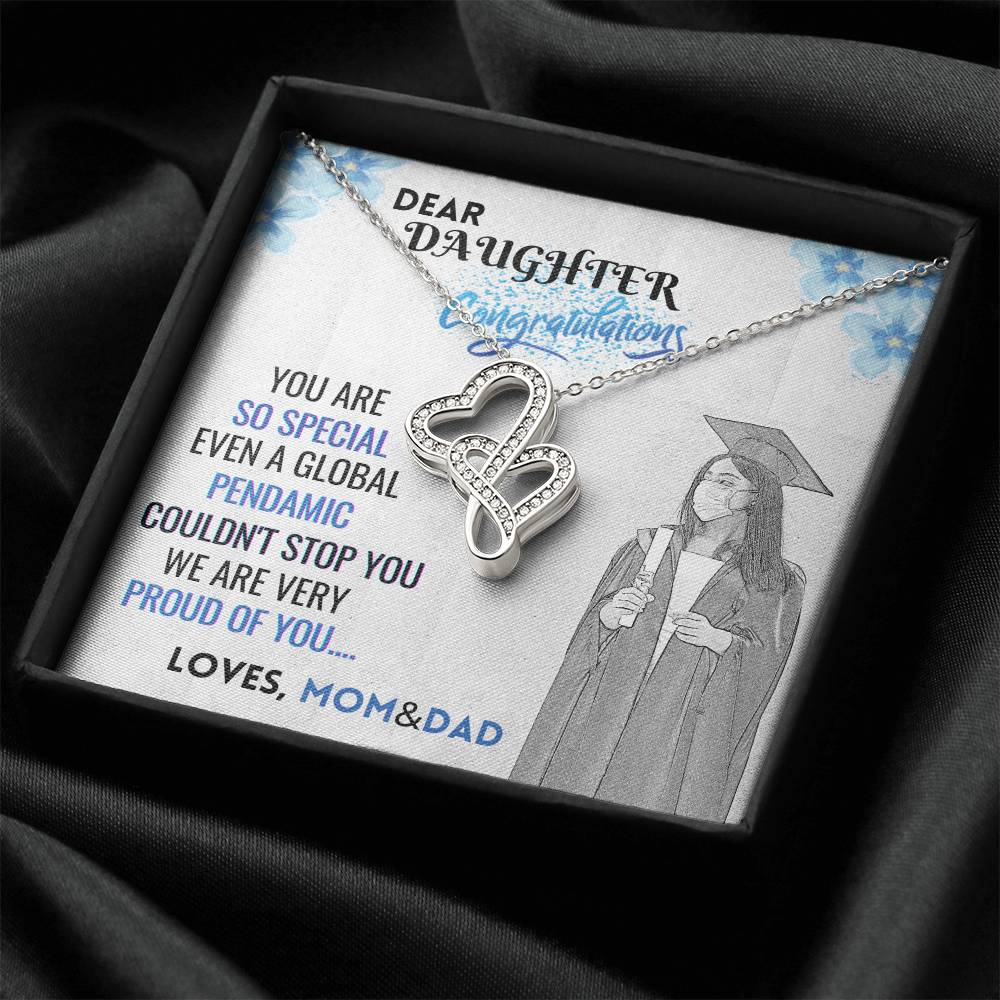 Graduation Necklace To My Daughter  2021 Congratulation Gift Graduation Gift For Daughter Double Hearts Necklace