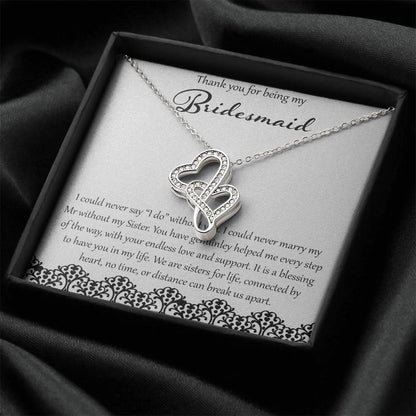 Thank You For Being My Bridesmaid Double Hearts Necklace