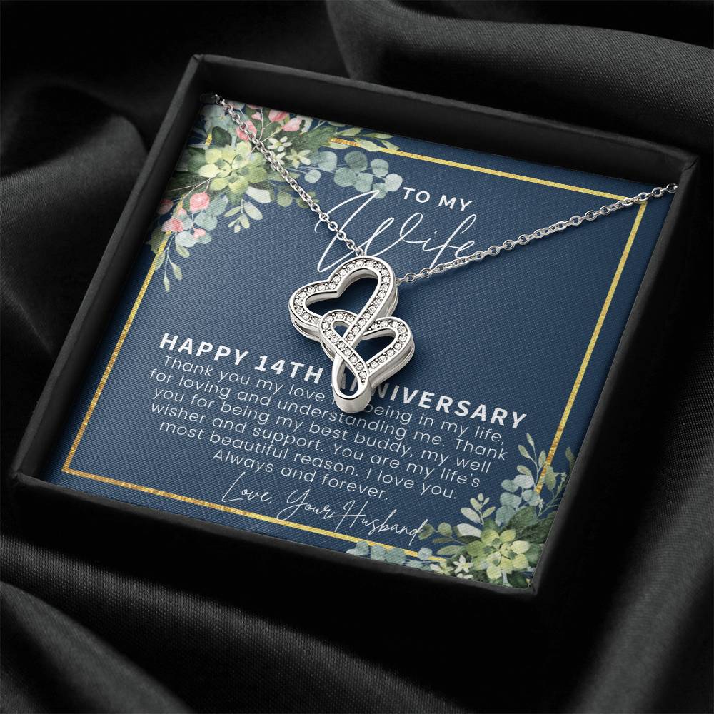 14 Year Wedding Anniversary Gift For Wife 14Th Anniversary Gift For Her 14 Year Anniversary Gift Ideas 14Th Anniversar 1 Double Hearts Necklace