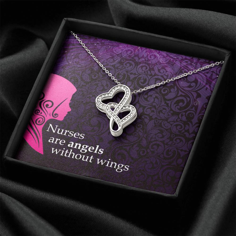 To My Nurse Daughter - Mothers Day Gift For Nurse - Birthday Gift For Nurse Daughter - Gift Necklace For Nurse Daughte Double Hearts Necklace