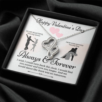 Always & Forever - Dancing Hearts Necklace Wmessage Card Hot New Release Double Hearts Necklace